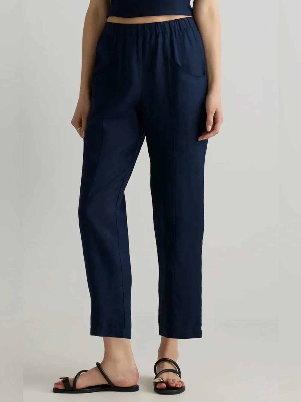 Quince Italian Linen Navy Straight Leg Ankle Pants - Size XL